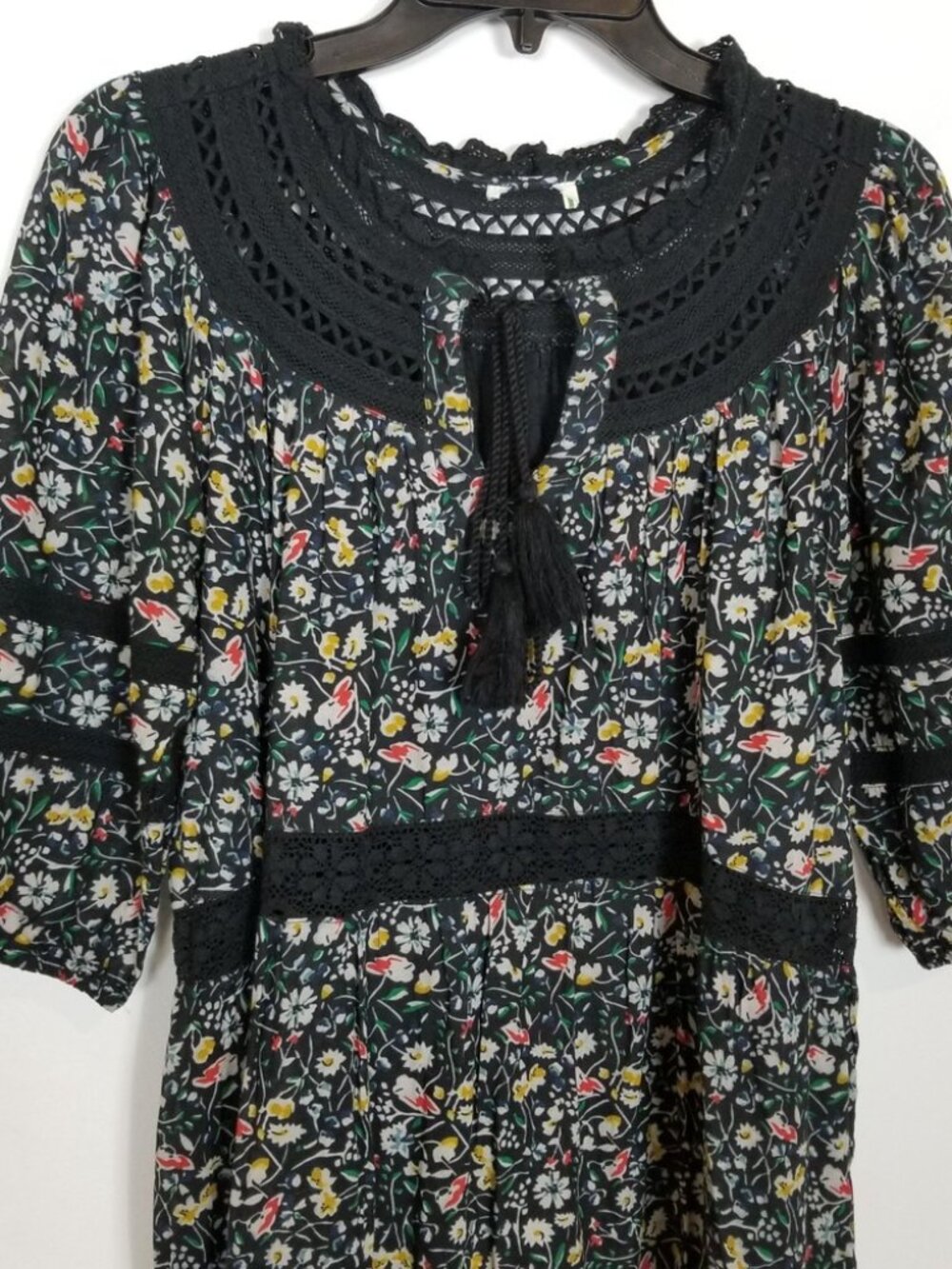 Sundance Isadora Blooms prairie black cotton tiered boho midi dress size M - Picture 5 of 7